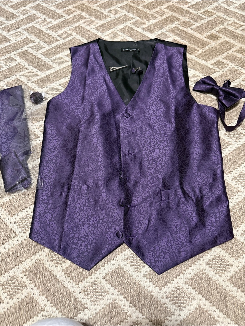 Purple Jacquard Formal Vest with Matching Accessories